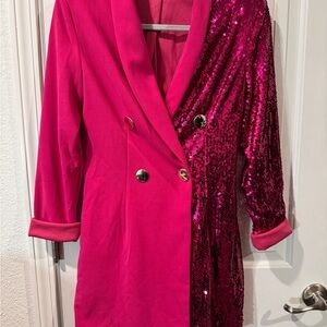 Elegant Pink Sequin Women's Blazer